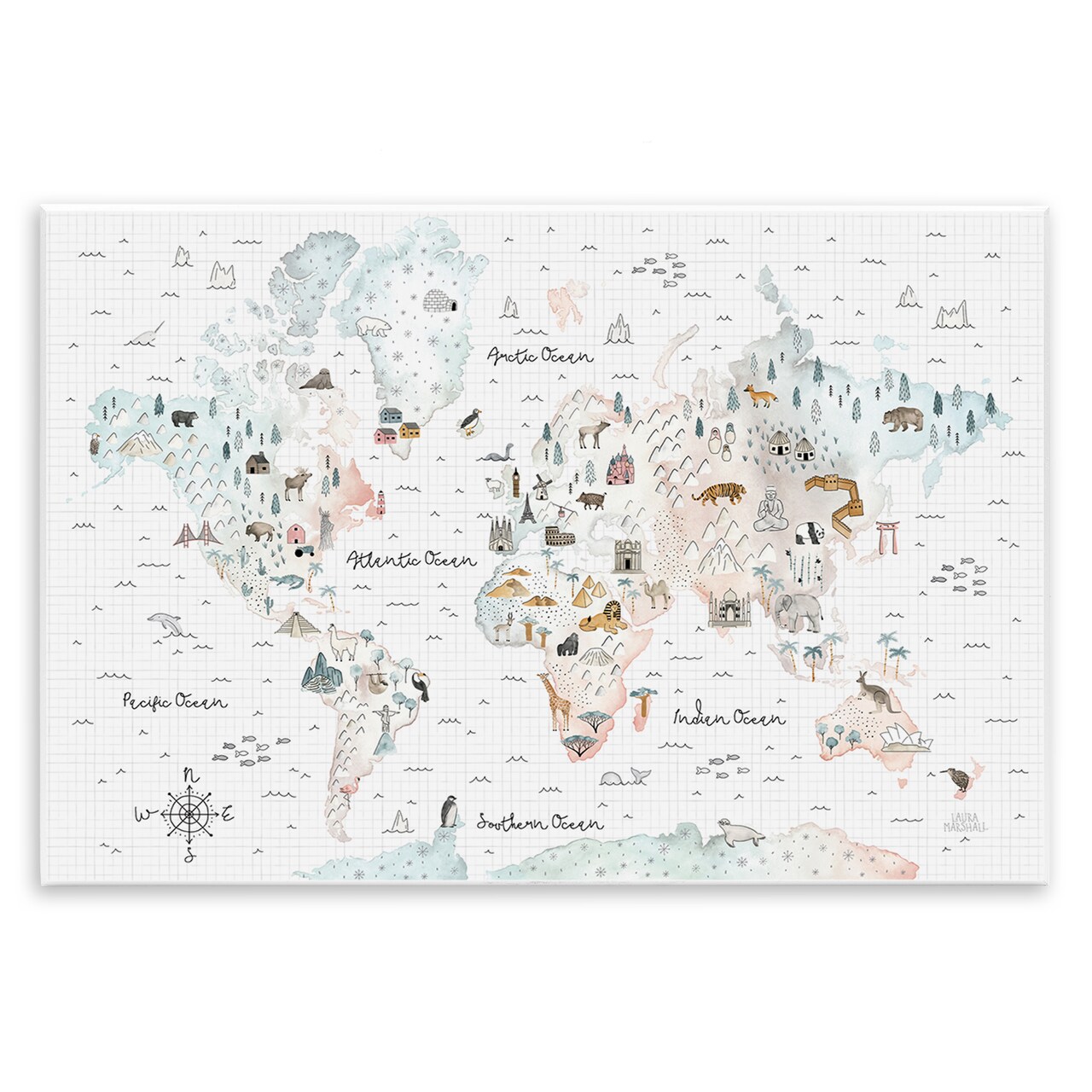 Stupell Industries Whimsical World Traveler Map Wall Plaque Art Design by Laura Marshall